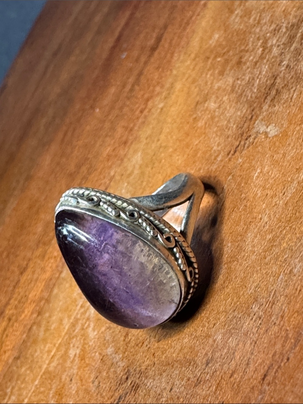 Sterling Silver Teardrop Purple Amethyst Cabochon Ring